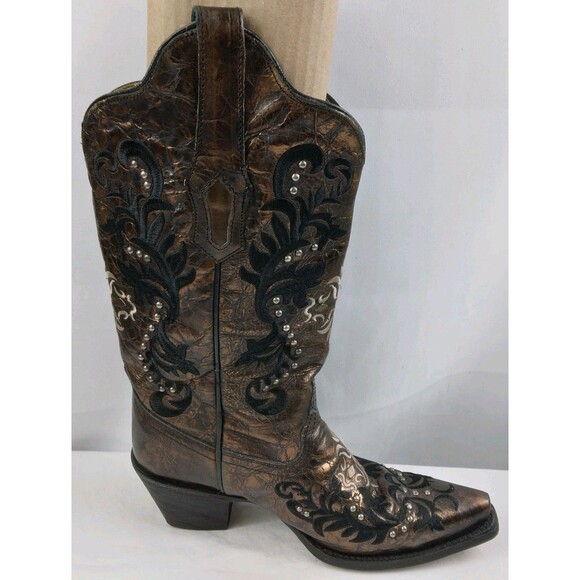 CORRAL Bronze Leather Studded Distressed Western Cowboy Boots Rodeo Women's 7M - Picture 15 of 16